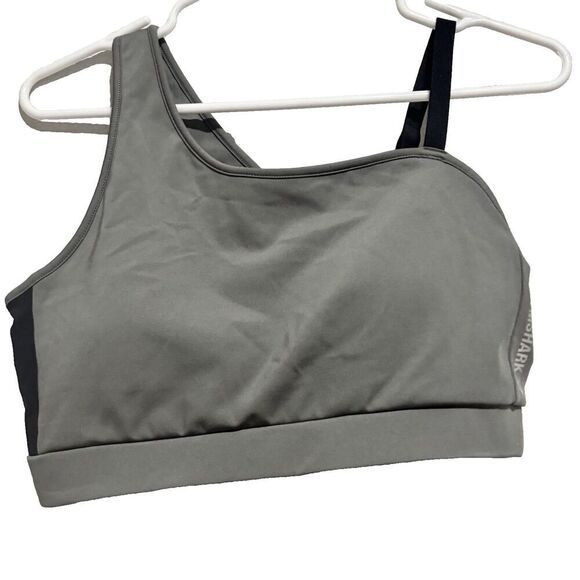 Gymshark Other - Gymshark Asymmetric Sports Bra Smokey Gray Black Light Support Size Medium